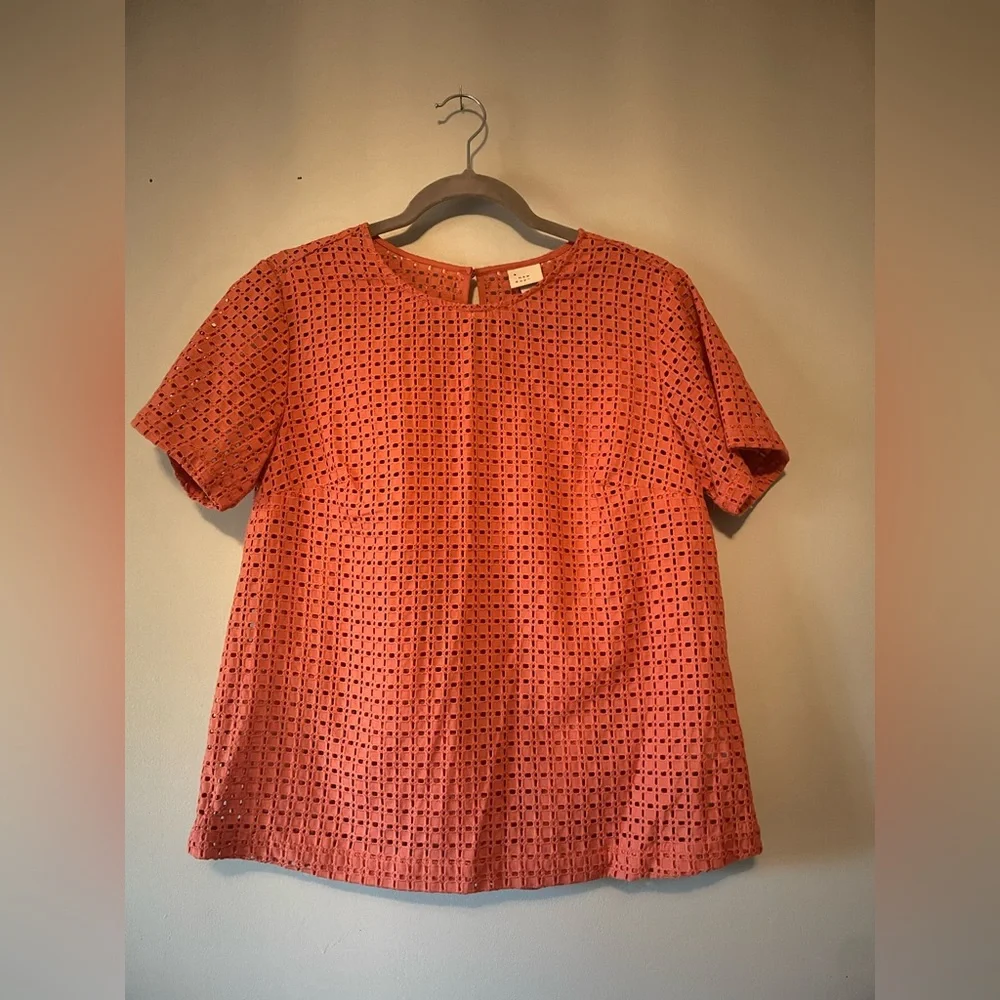A New Day Women's Coral Eyelet Short Sleeve Top
